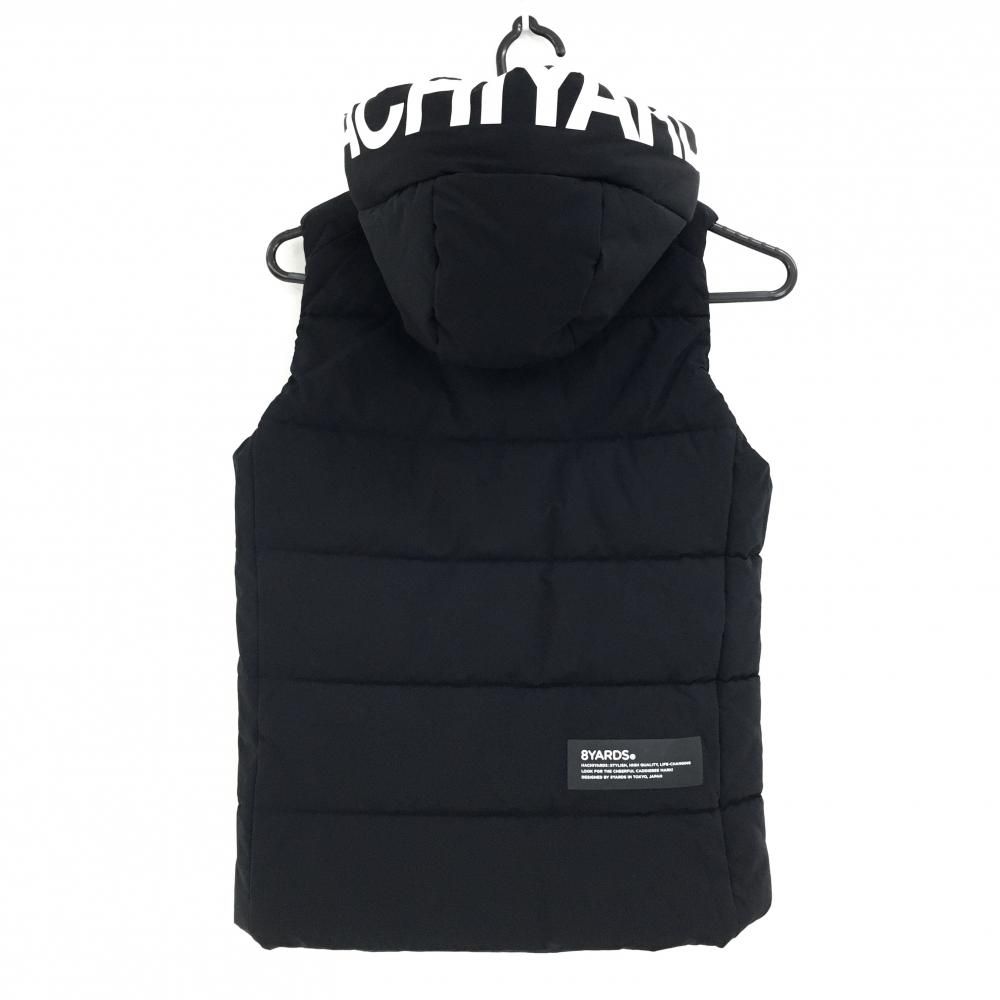 ハチヤーズ8yardsフード付きベスト 超美品】ハチヤーズ フード付き中綿ベスト 黒×白 フードビッグロゴ