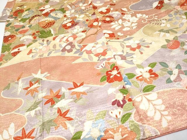 子供着物 七五三 十三詣り 花草模様 流水 暈し 金駒刺繍 金彩 CK-7386 子供着物 七五三 十三詣り 花草模様 流水 暈し 金駒刺繍 金彩 CK-