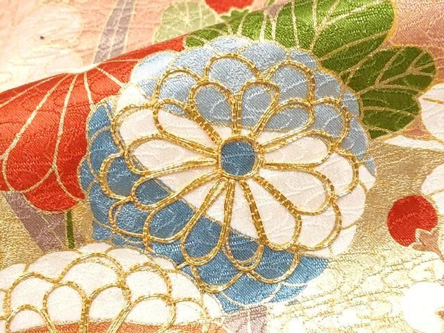平和屋本店[]極上 七五三 女の子 7歳 祝着 駒刺繍 流水草花文 金彩