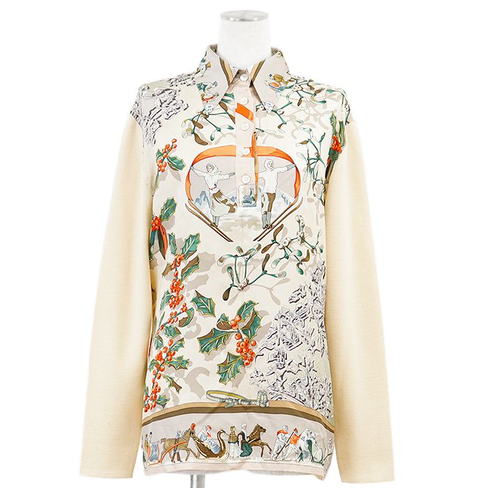 【美品】HERMES エルメス 袖ライン ハイゲージコットン ニット ポロシャツ 美品】HERMES エルメス 袖ライン ハイゲージコットン ニット