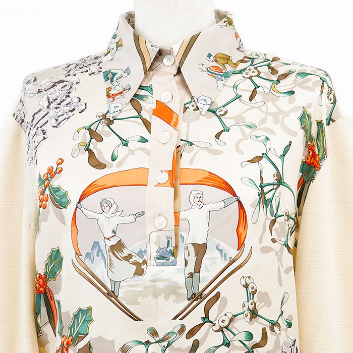 【美品】HERMES エルメス 袖ライン ハイゲージコットン ニット ポロシャツ 美品】HERMES エルメス 袖ライン ハイゲージコットン ニット