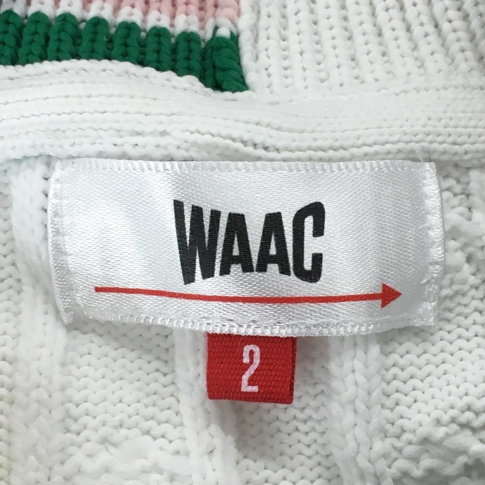 ワック セーター 白×グリーン×ピンク ケーブル編み ニット Vネック