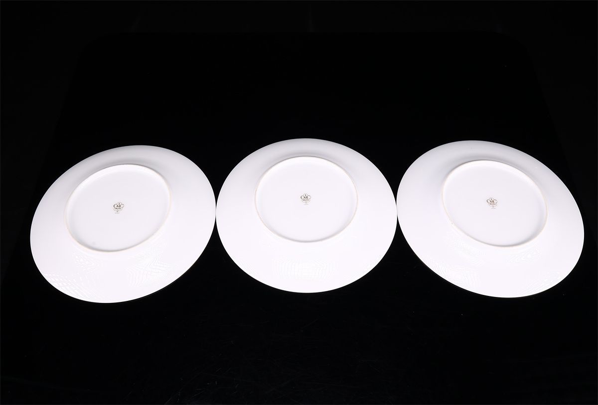 OKURA 【大倉陶園】 金彩 プレート 3点 径19㎝／時代の擦れあり