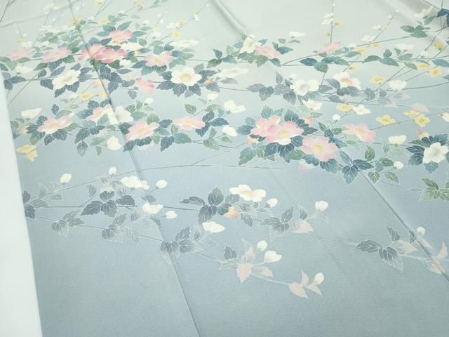 平和屋着物○極上 十日町友禅作家 阿部佳雪 訪問着 草花文 暈し染め 柳