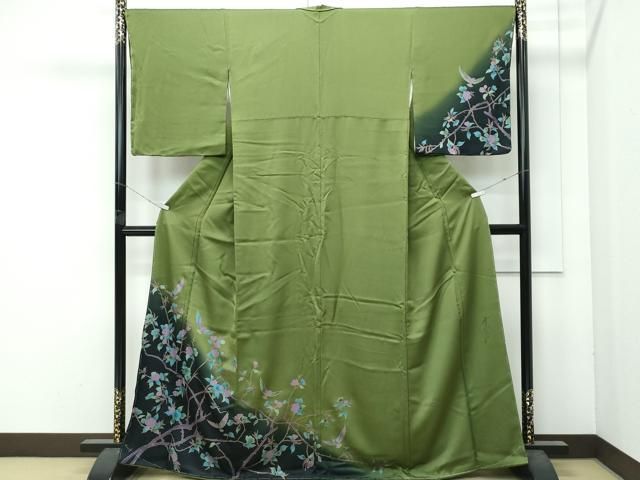 平和屋着物○極上 染色作家 斉藤三才 三才鳥 訪問着 枝花文 暈し染め