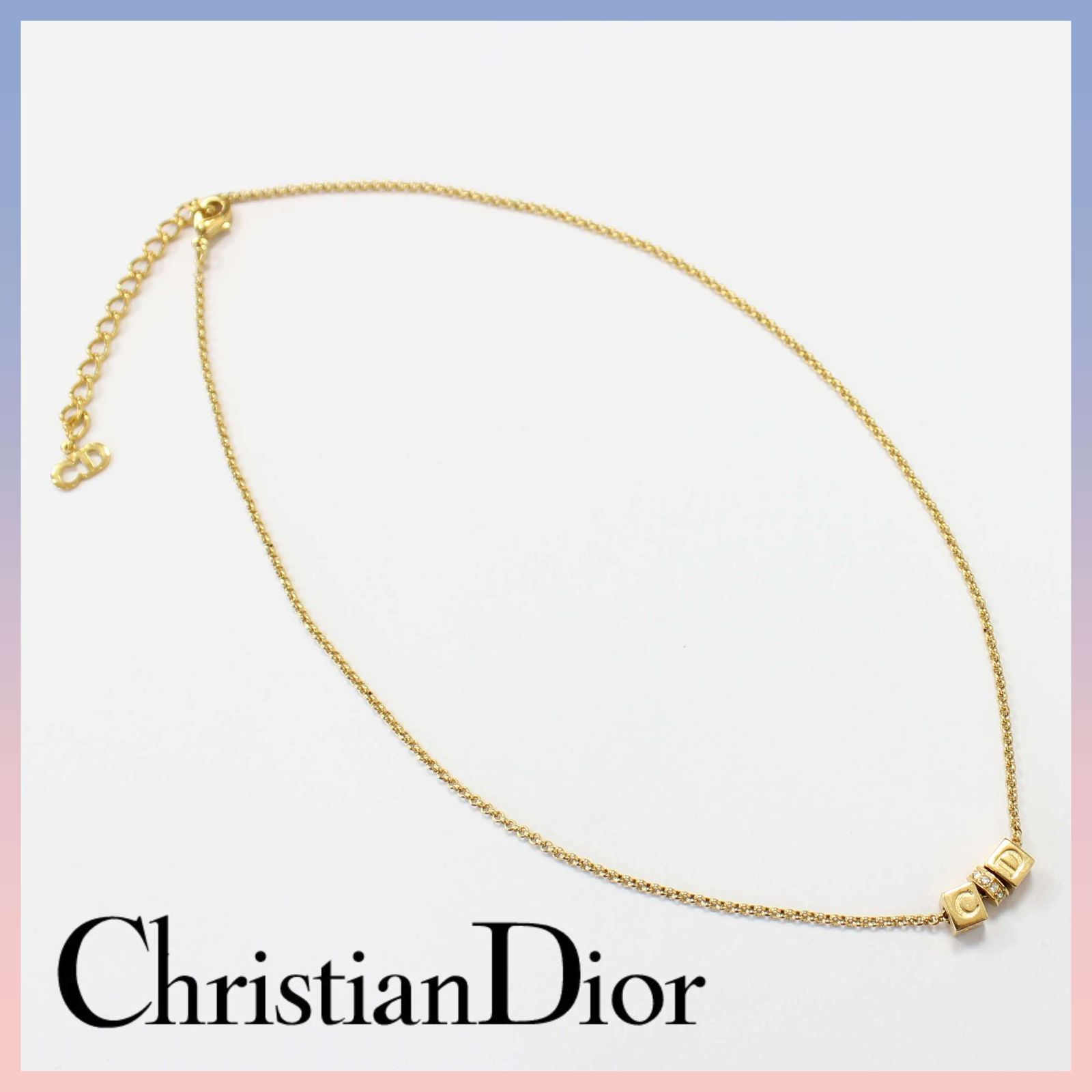 Christian Dior CDロゴ キューブ ネックレス ラインストーン