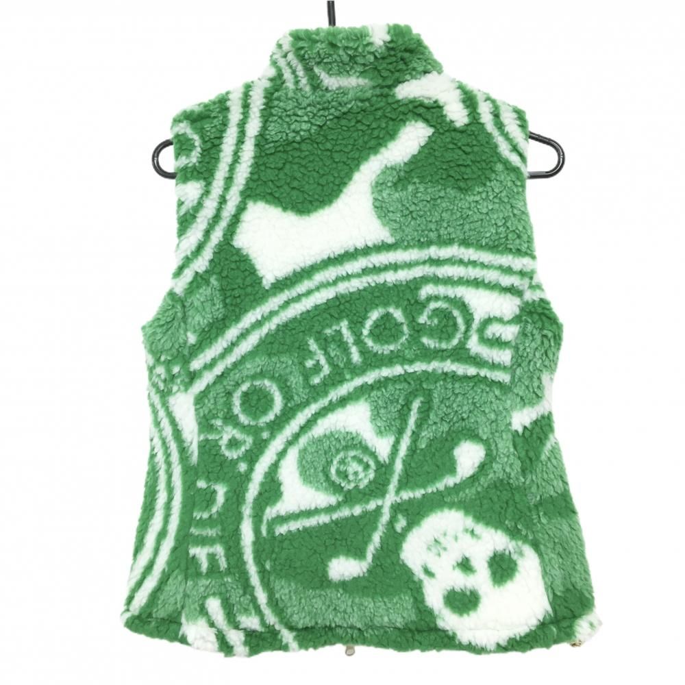 マークアンドロナ 中綿ボアリバーシブルベスト グリーン×白 総柄 裏