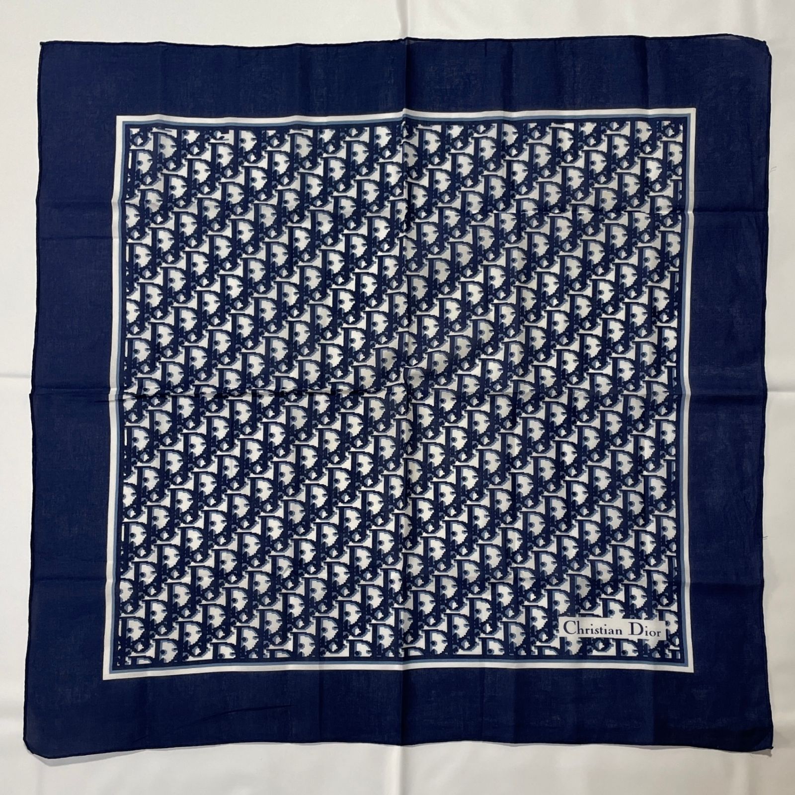 2511-302｜美品｜クリスチャンディオール スカーフ コットン ネイビー