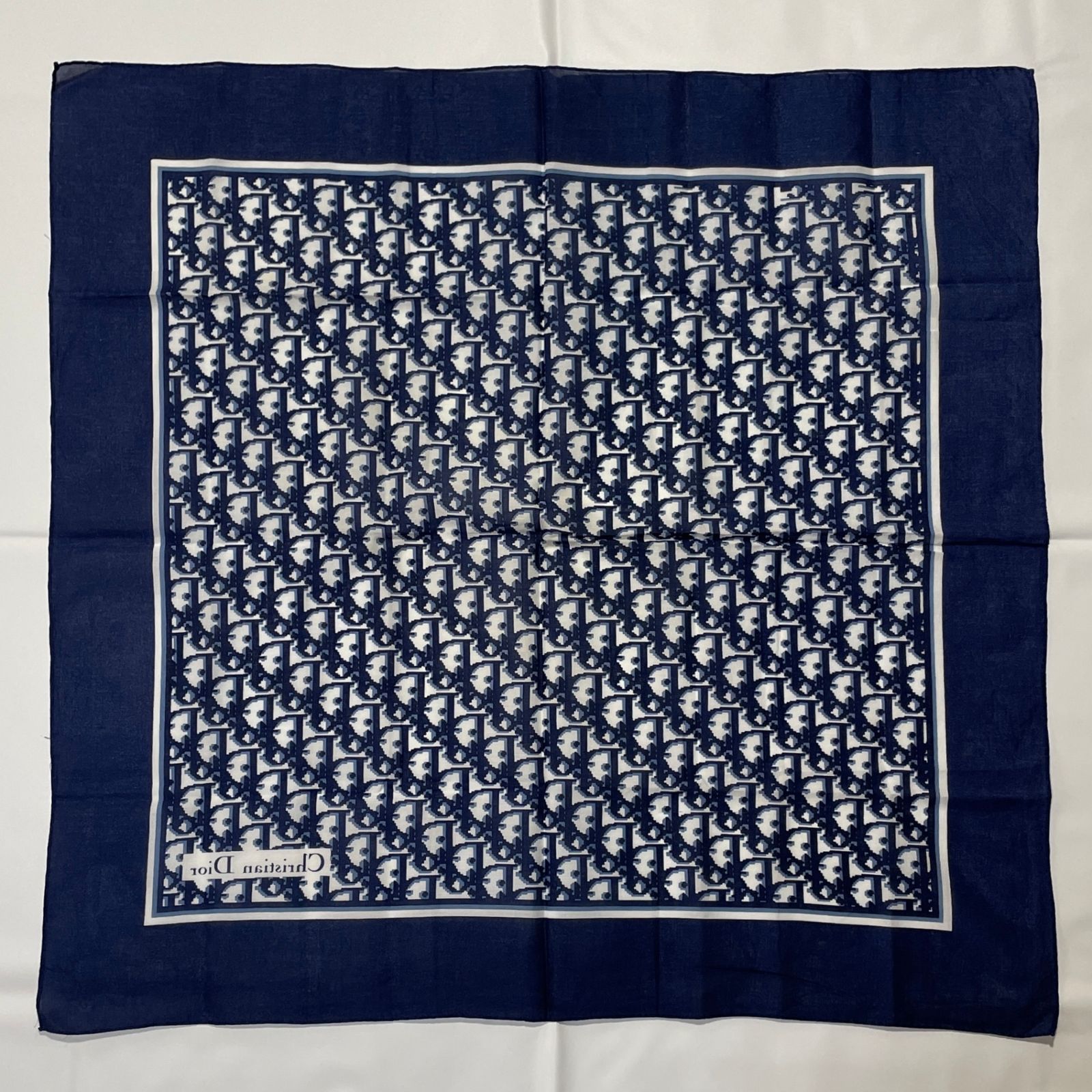 2511-302｜美品｜クリスチャンディオール スカーフ コットン ネイビー