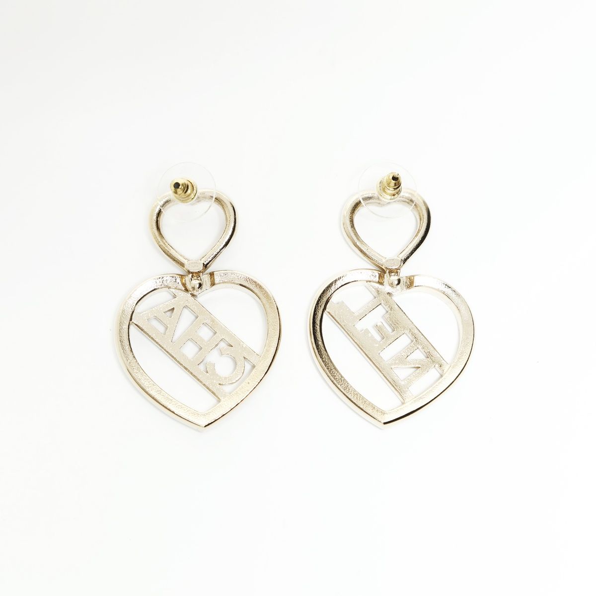 CHANEL シャネル ピアス 23B 2023 ロゴ ハート ラインストーン【中古 