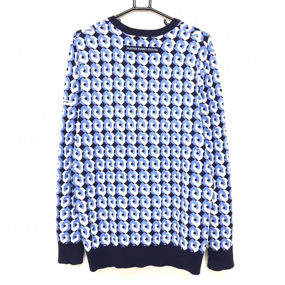 マスターバニー セーター ネイビー×ライトブルー×白 総柄 カシミヤ混