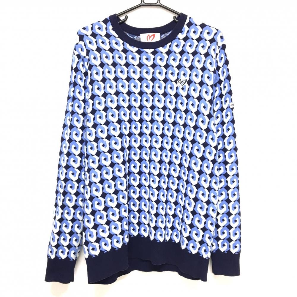 マスターバニー セーター ネイビー×ライトブルー×白 総柄 カシミヤ混