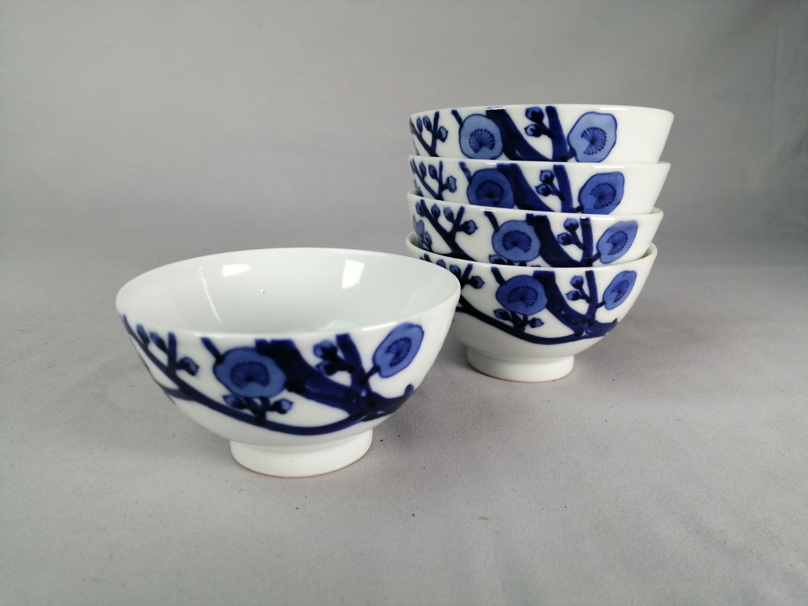 茶事事具】清水六兵衛造 染付梅絵汲み出し椀 五客セット 懐石道具387