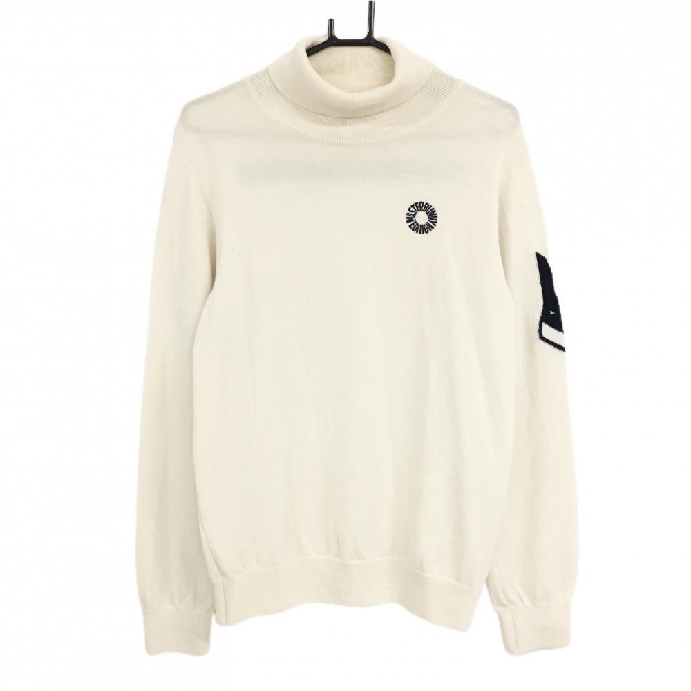 マスターバニー タートルネックセーター アイボリー×ネイビー ロゴ