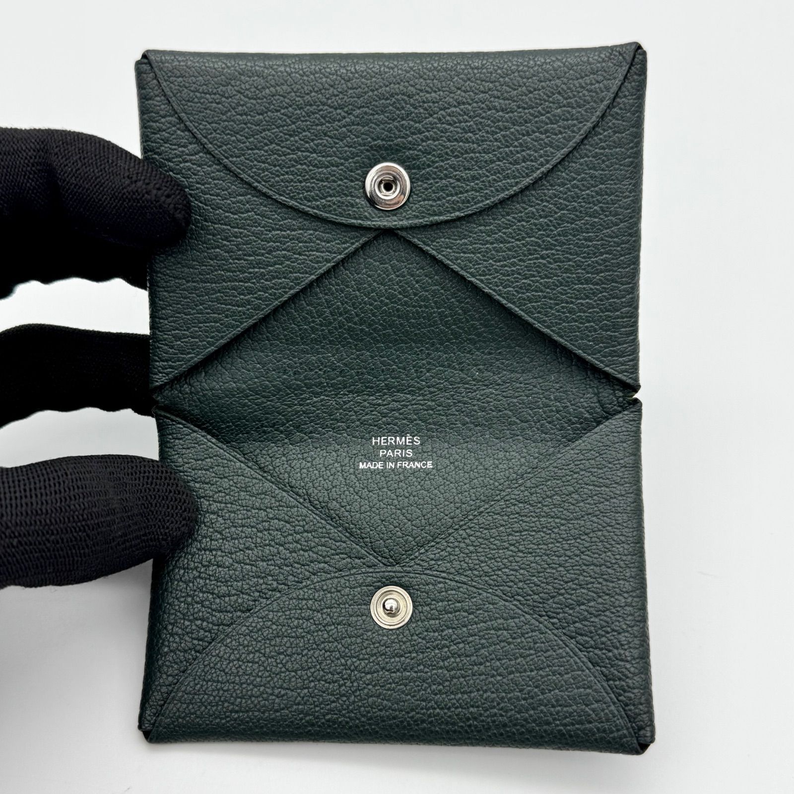 箱付き】エルメス HERMES カルヴィ カードケース 名刺入れ 深緑 ダーク