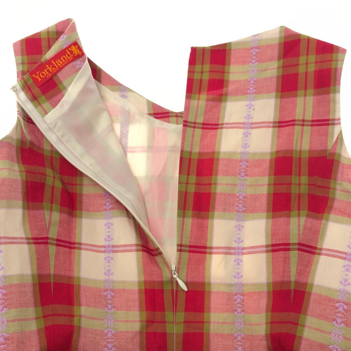 希少✨YORKLAND ヨークランド モヘア混 チェック柄 ワンピース 赤系 YORKLAND ヨークランド チェック×刺繍 ワンピース サイズ:7号