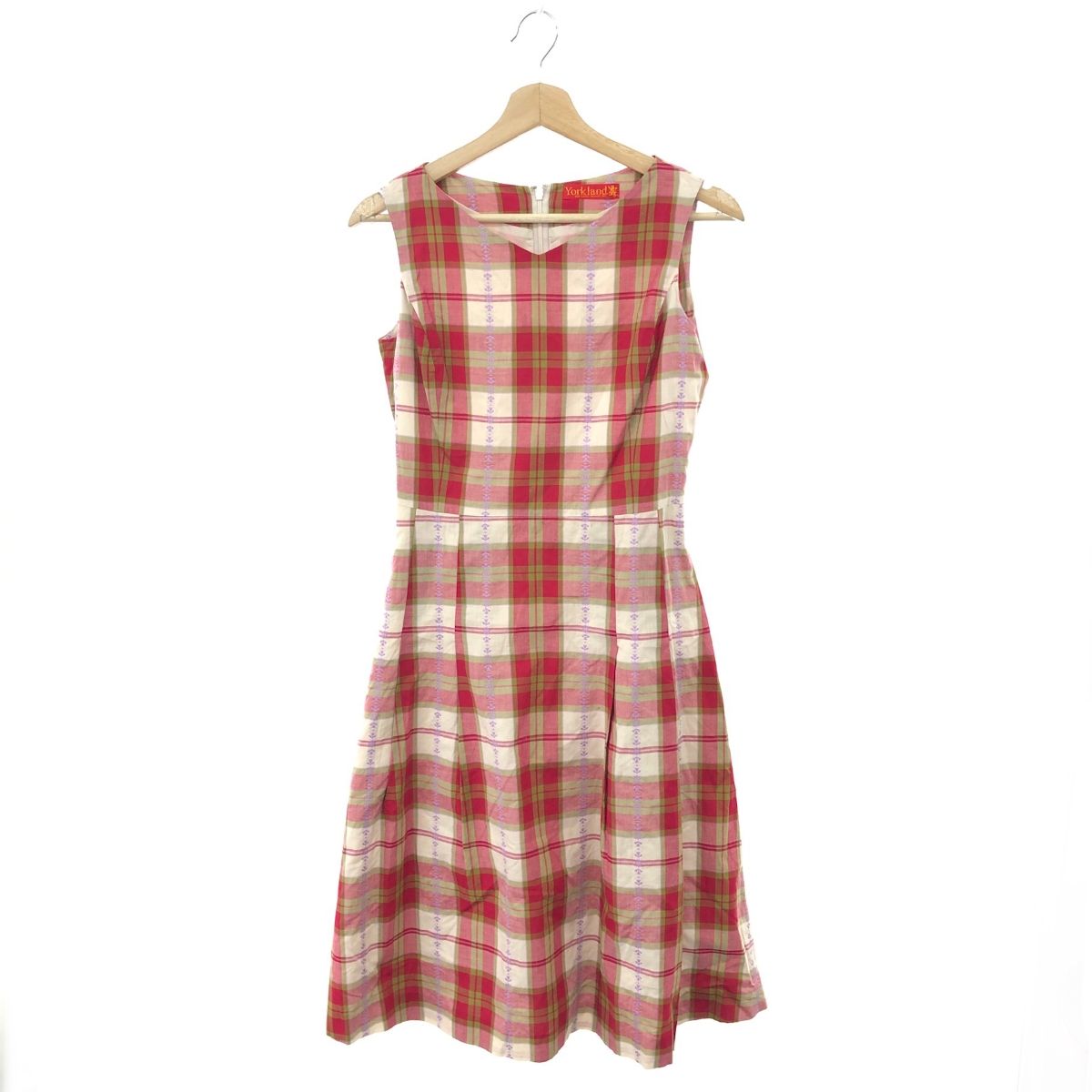 YORKLAND ヨークランド チェック×刺繍 ワンピース サイズ:7号