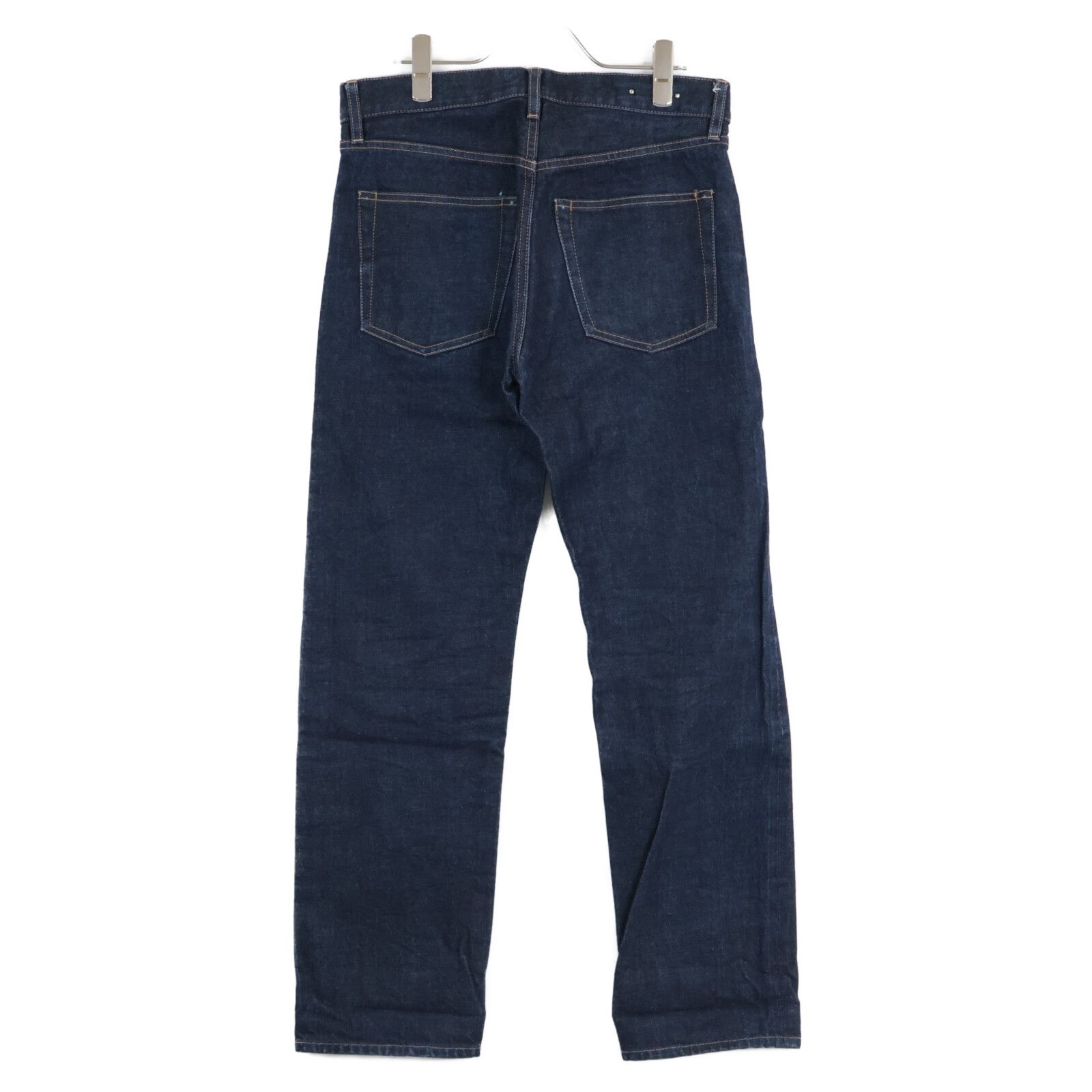 mina pertinent のダークブルー ボタンフライ デニム BLUETAB™ PLANK ストレート ダークインディゴ MADE OF JAPAN