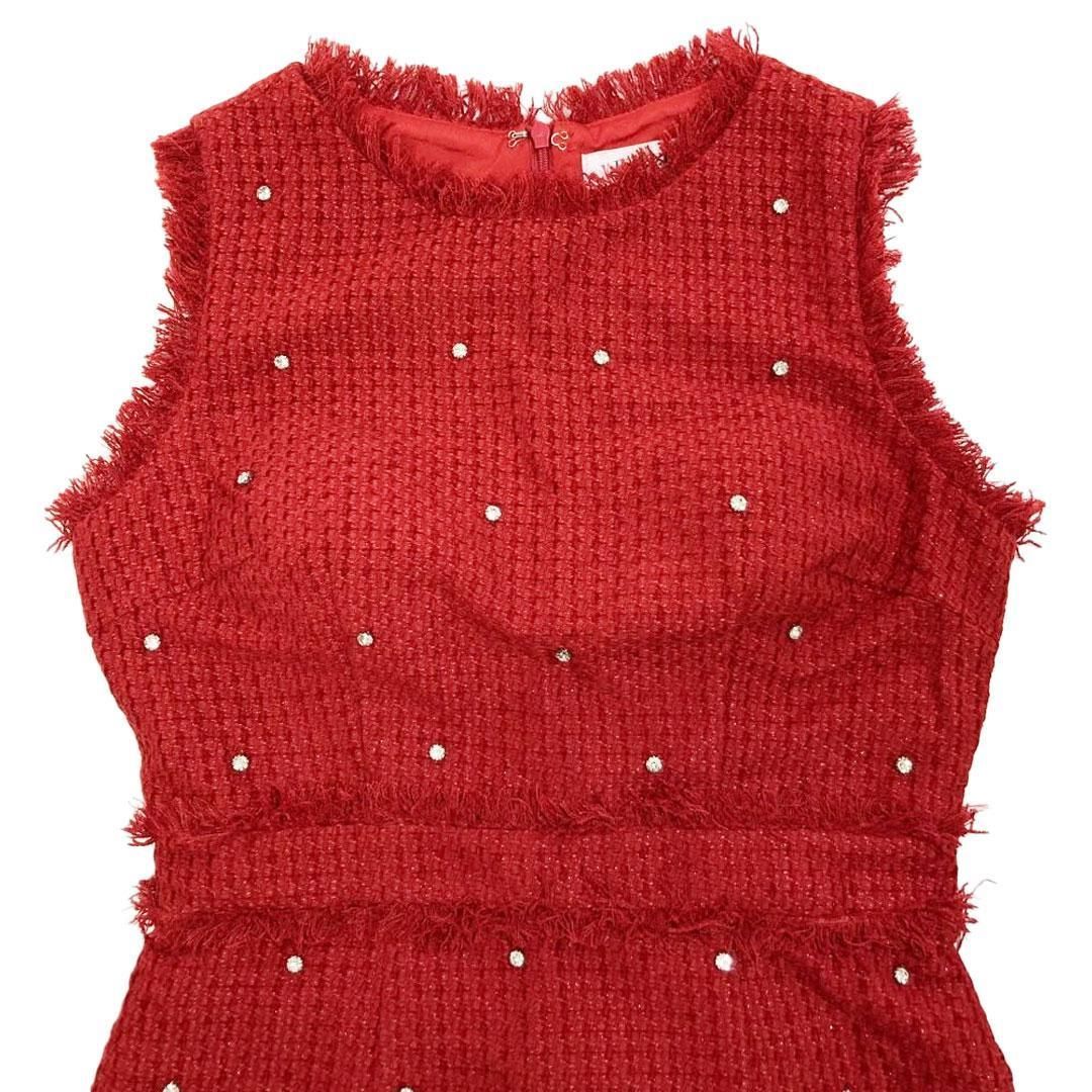 JEWELS / ジュエルズ】ビジューツイードノースリーブミニドレス ワイン