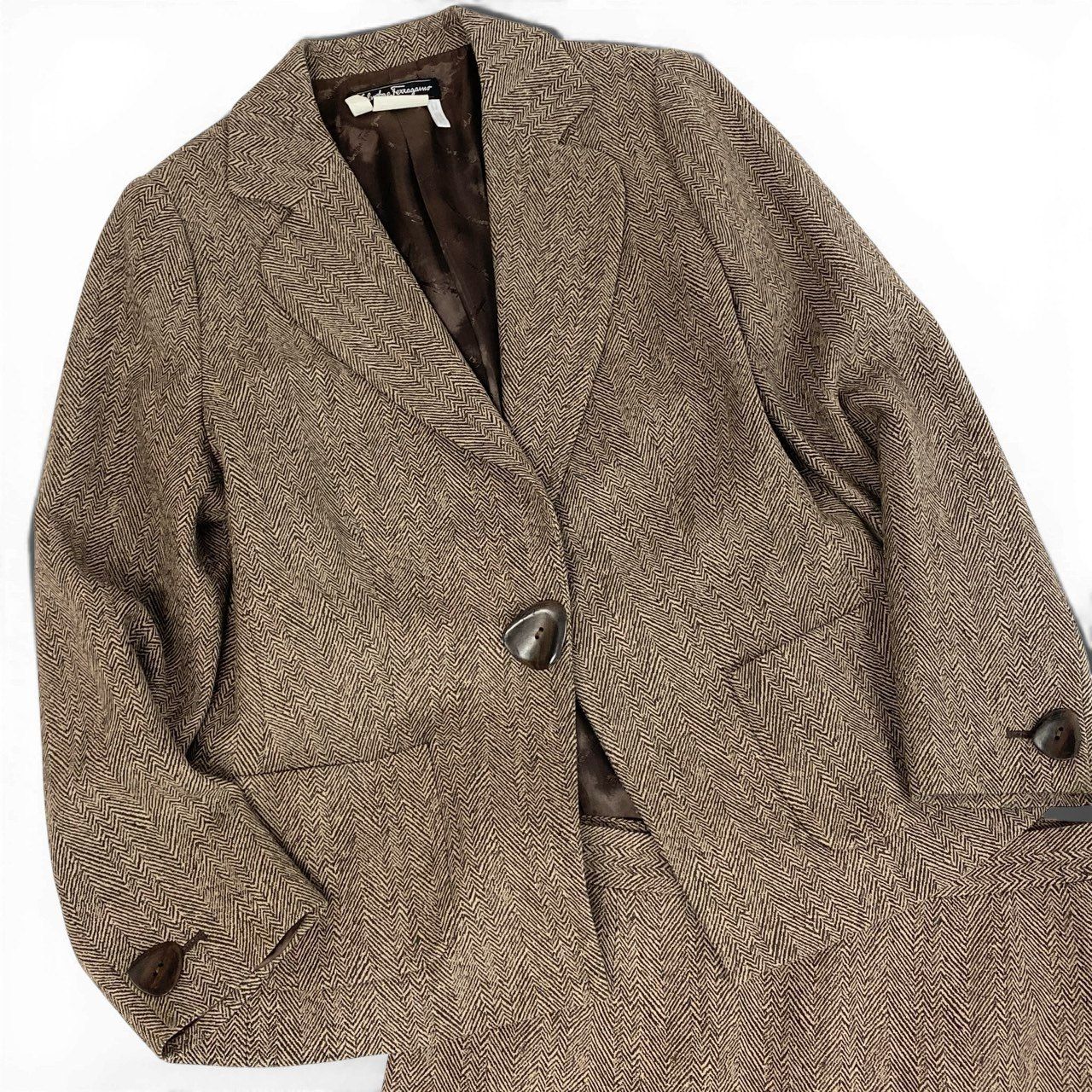 Salvatore Ferragamo ブラウンカシミヤ混スカートスーツ上下 22a23 《美品》 Salvatore Ferragamo サルヴァトーレフェラガモ