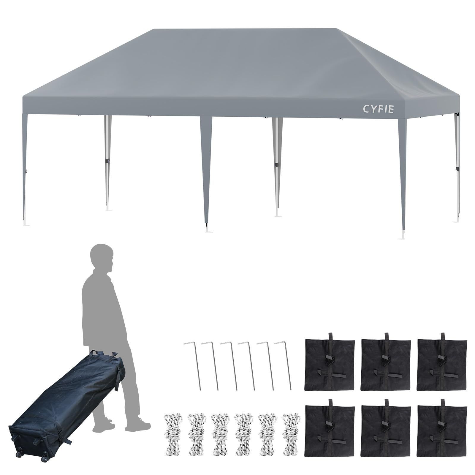 CYFIE タープテント 3mx6m サイドシート6枚付き ワンタッチ式 3段調節