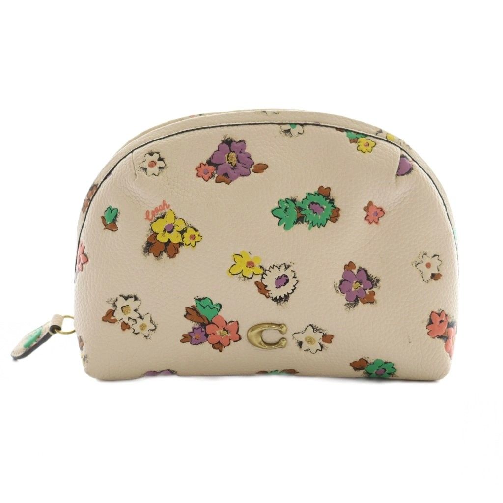コーチ COACH ペブルレザーフローラル花柄ポーチ メイク マルチカラー