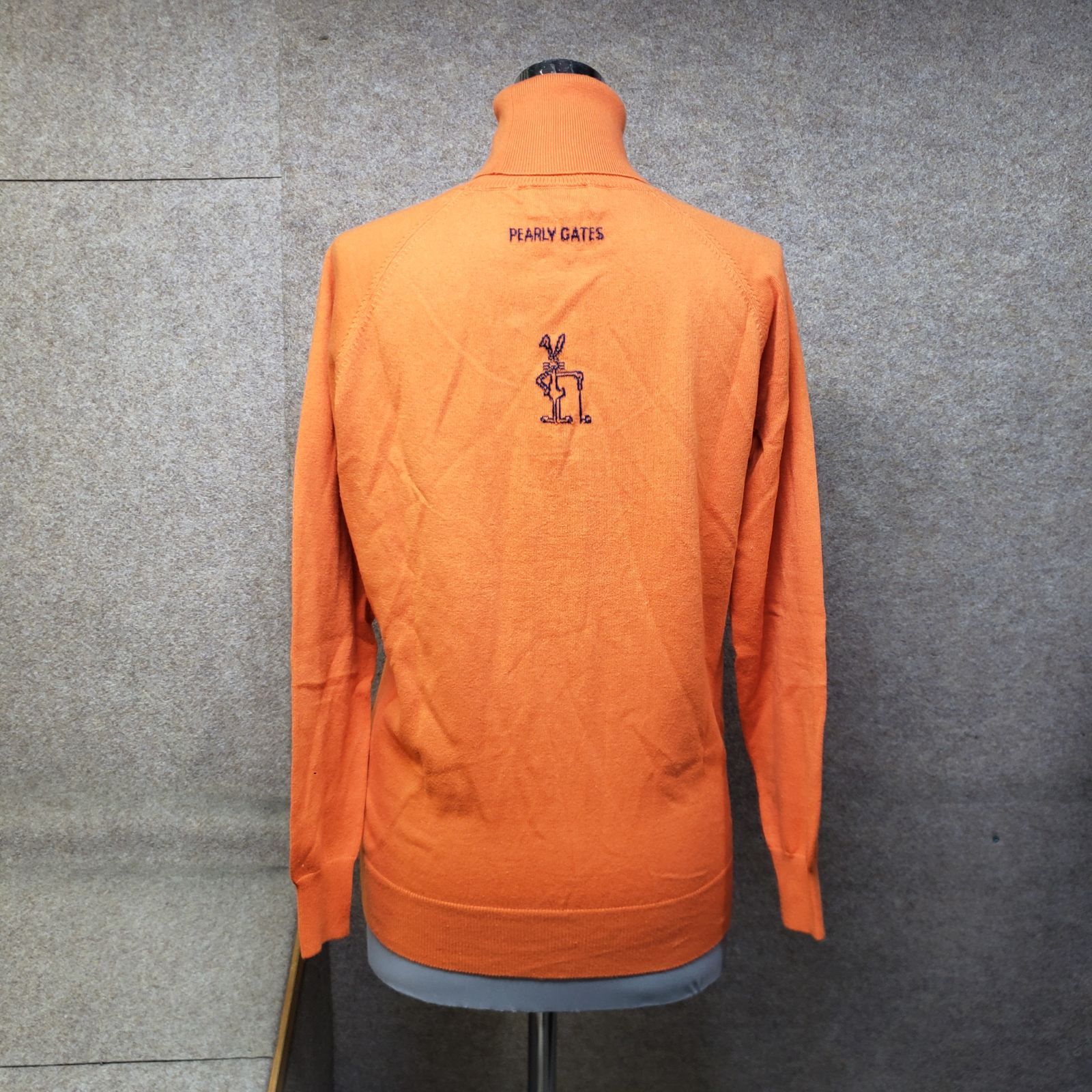 PEARLY GATES ニット タートルネック トップス 刺繍ロゴ オレンジ系