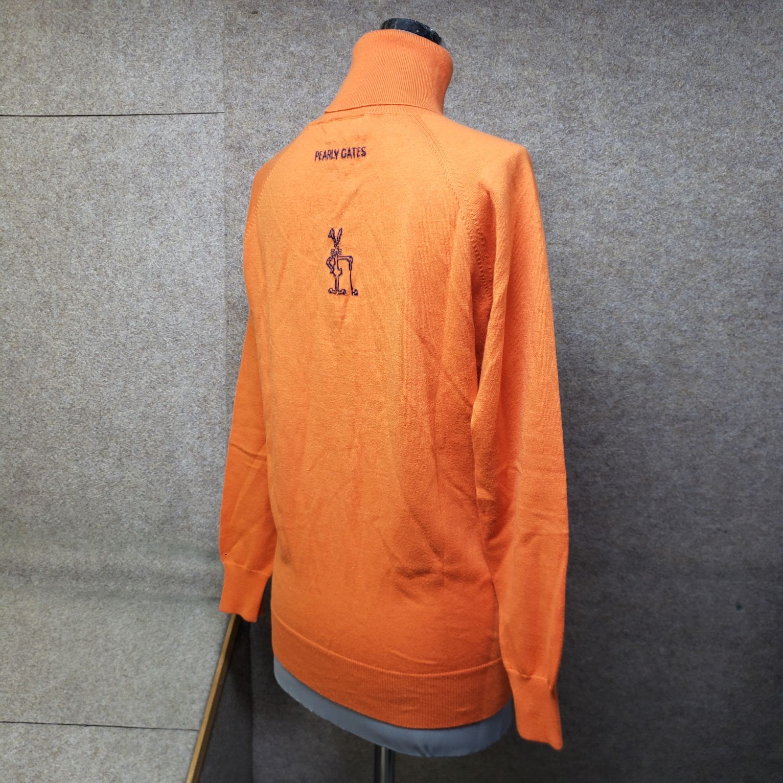 PEARLY GATES ニット タートルネック トップス 刺繍ロゴ オレンジ系