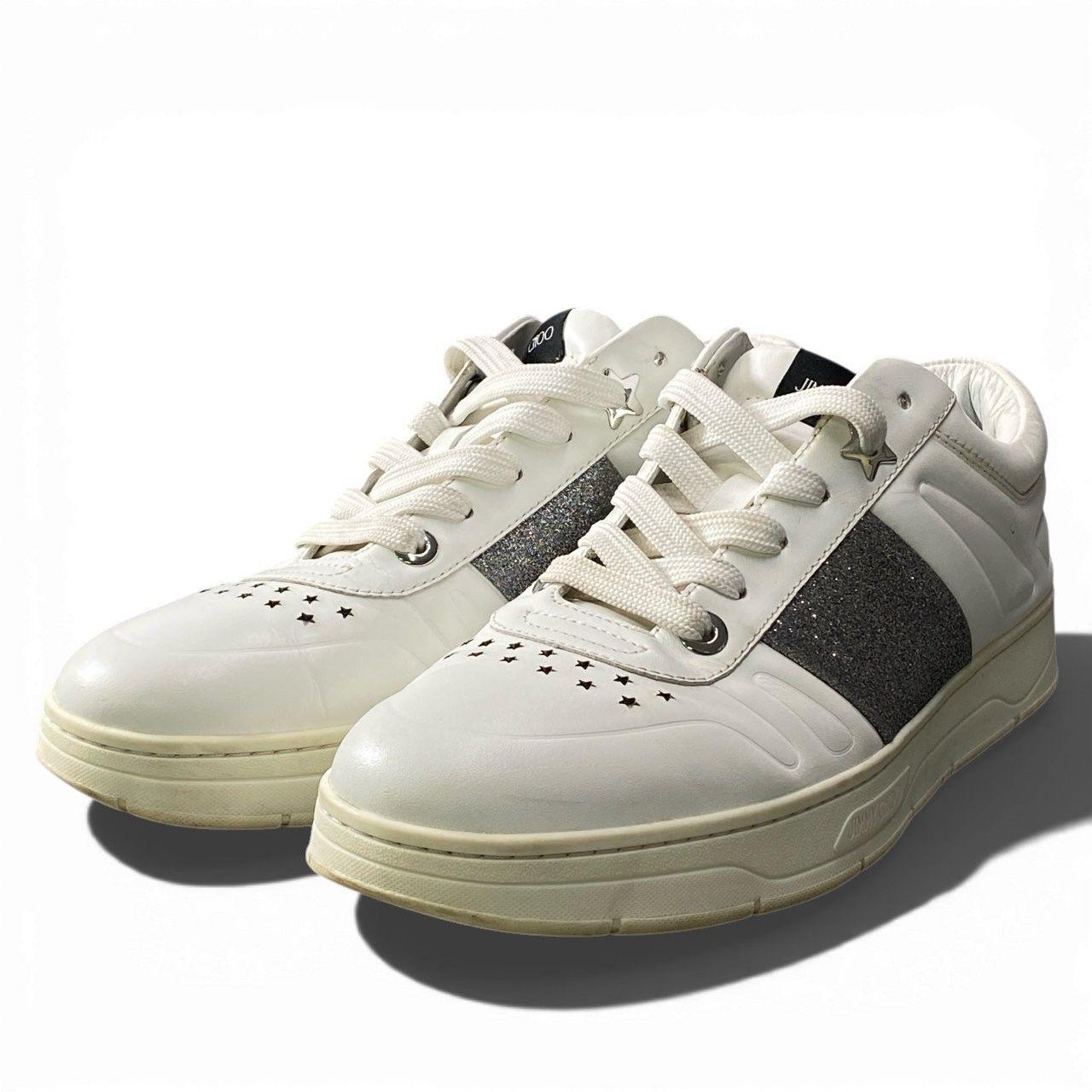 2a23 JIMMY CHOO ジミーチュウ hawaii m faf white silver ローカット 