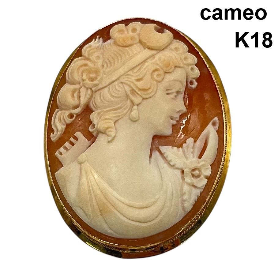 ブローチ カメオ シェル 750 【K18 】 コンクシェル ブローチピン