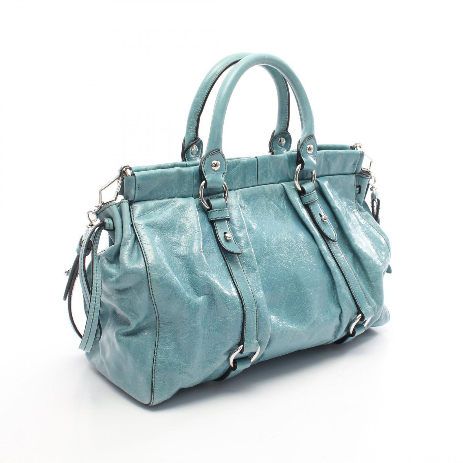 ミュウ ミュウ Miu Miu ハンドバッグ VITELLO LUX RT0383 ブルー 