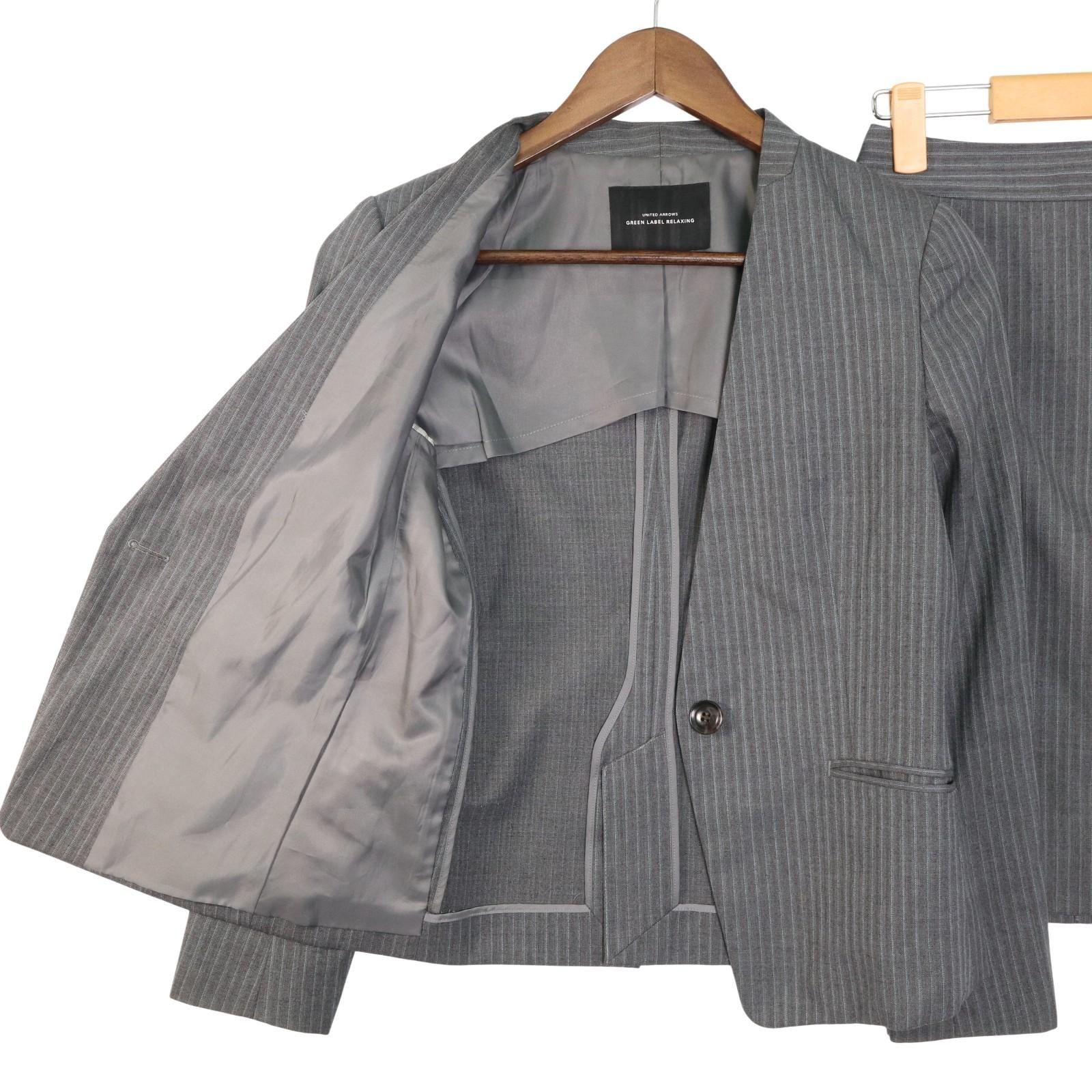 専用商品 グリーンレーベルリラクシング ノーカラースーツセットアップ M グレー GREEN LABEL RELAXINGセットアップスーツ ノーカラージャケット