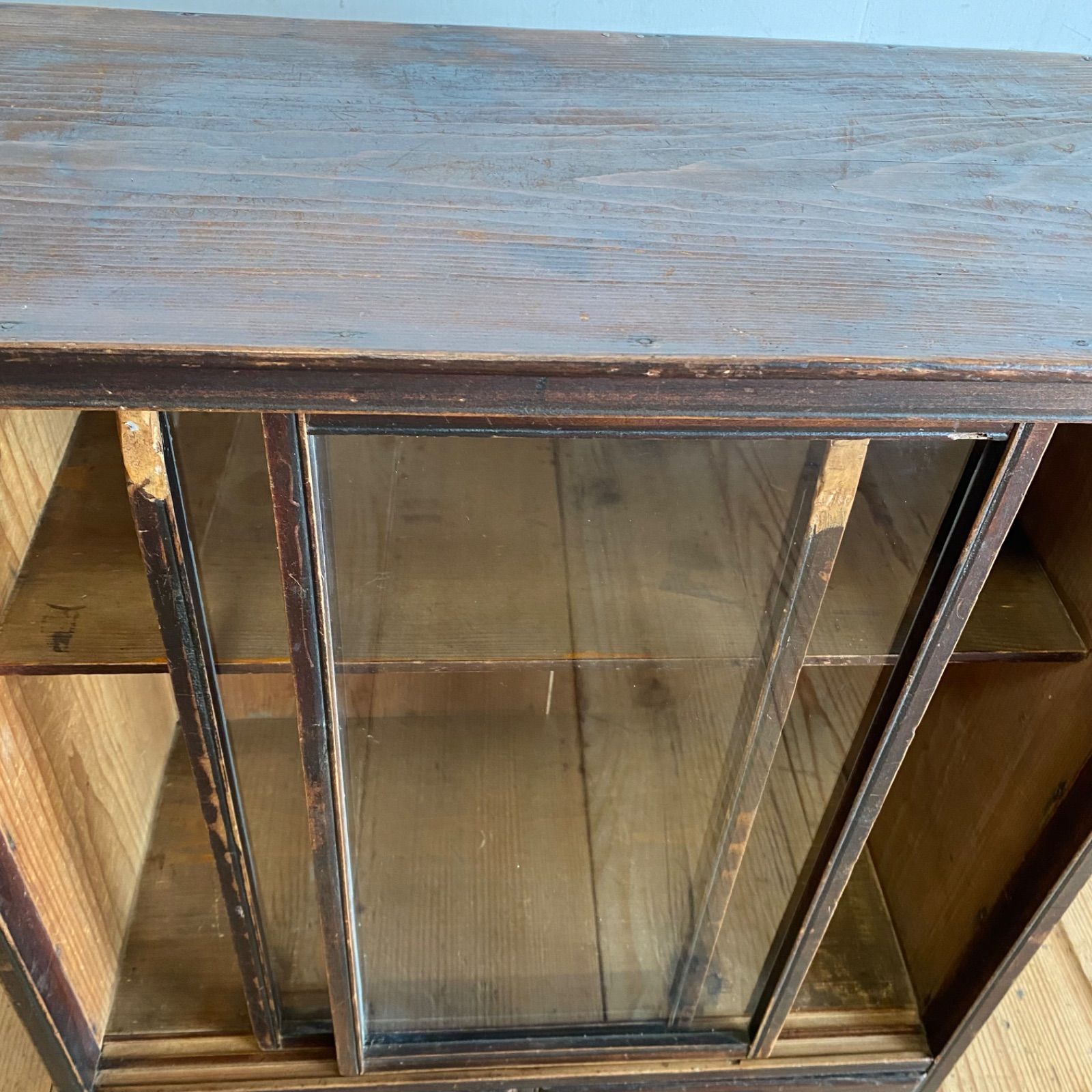 アンティーク ガラス戸棚 キャビネット 食器棚 本棚 無垢材 y549