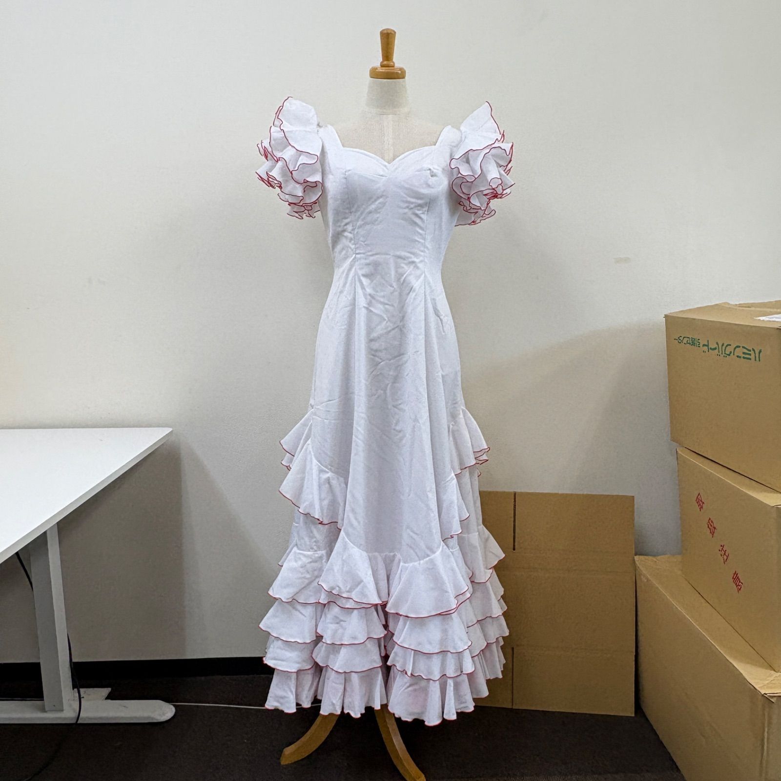 アトリエ貴美恵】 フラメンコ衣装 ドレス ワンピース 白 ホワイト 赤