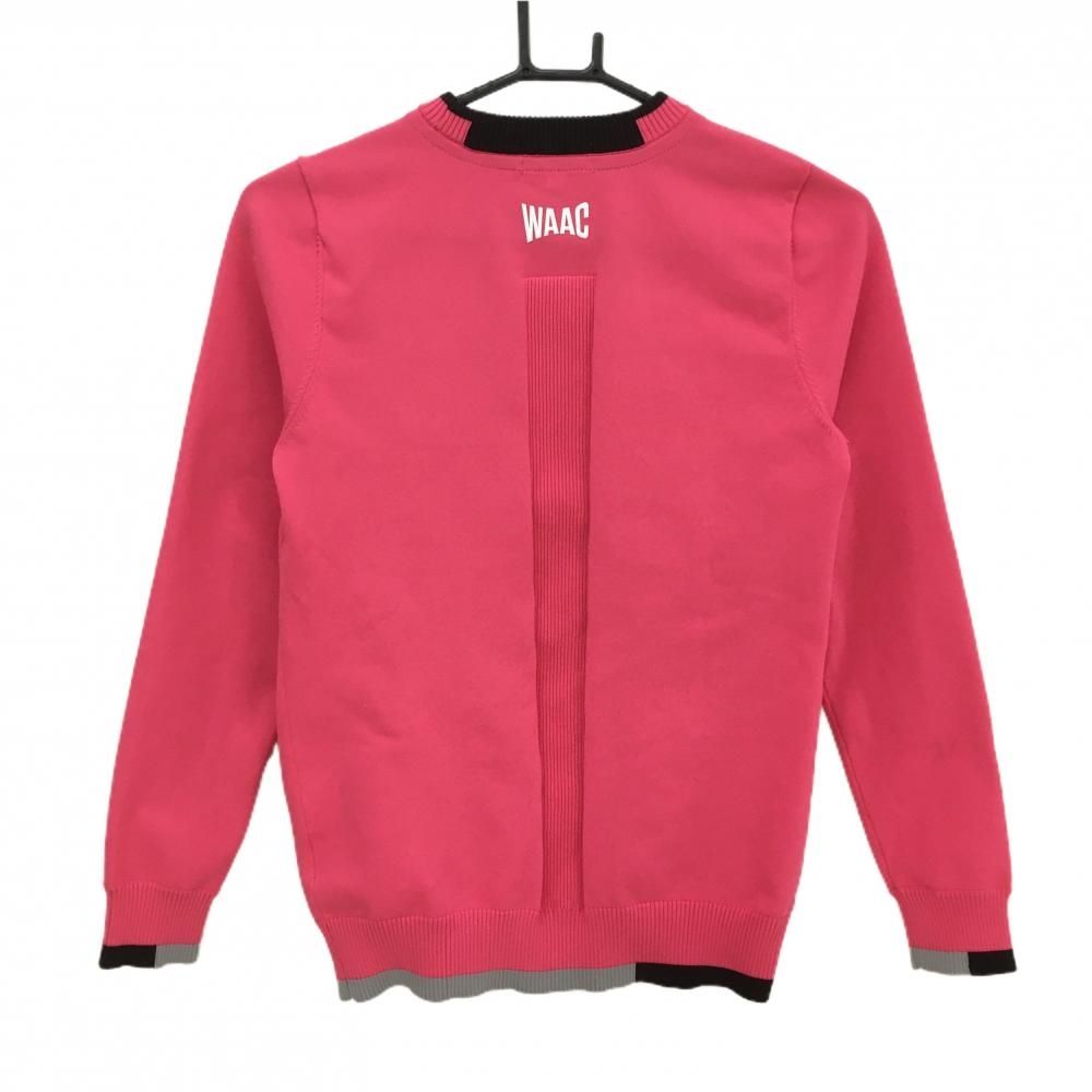 新品 WAAC ワック ニット セーター ゴルフウェアMサイズ レディース 美品】ワック セーター 蛍光ピンク ニット ロゴ レディース 2(M