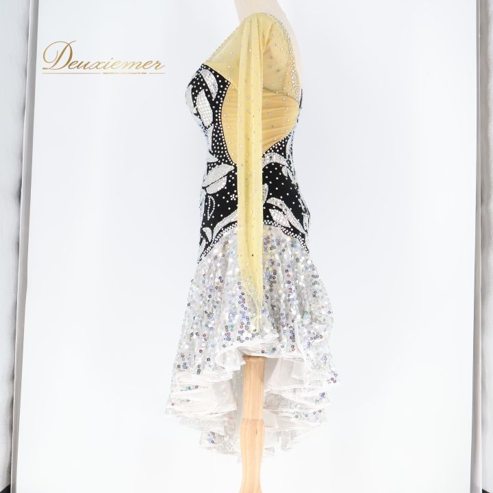 社交ダンス 衣装 ラテン ドレス ワンピース 黒 シルバー デモ 競技