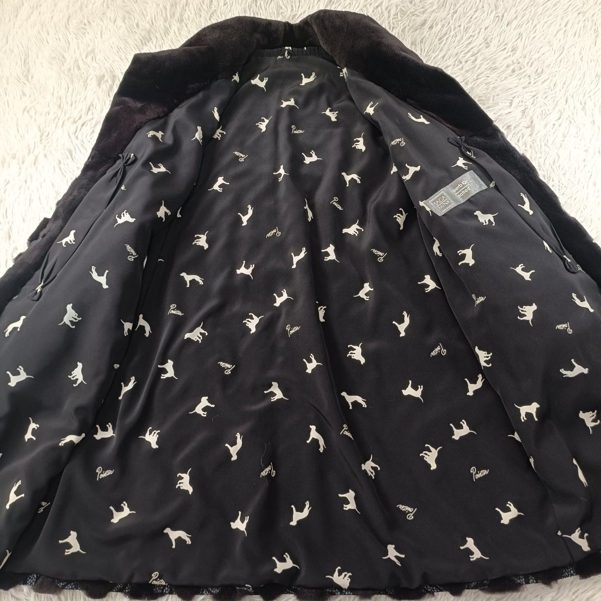 サガミンク シェアードミンク ファーコート ミンクコート 裏地犬柄