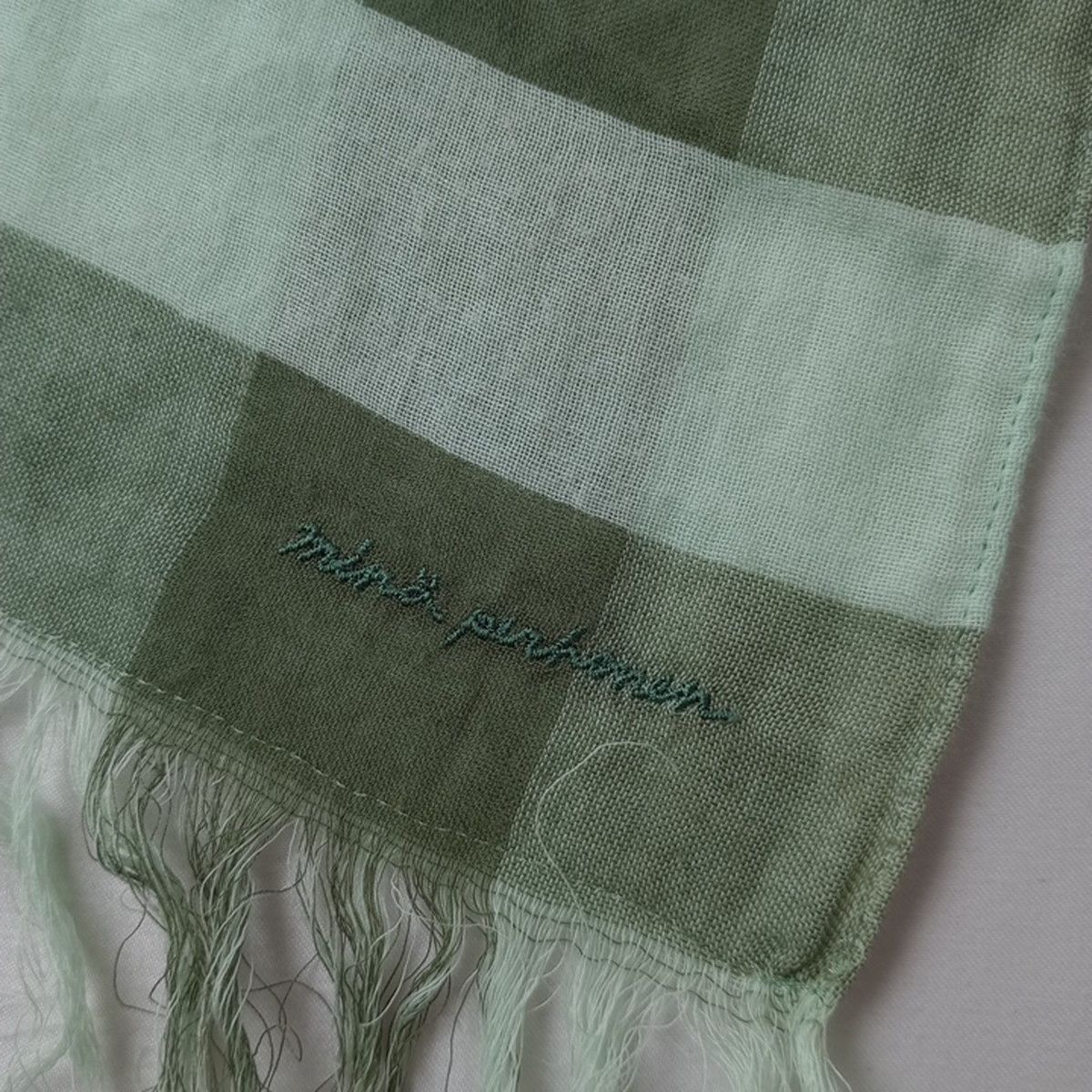 ◯ mina perhonen ミナペルホネン チェックフリンジストール 蝶々 刺繍