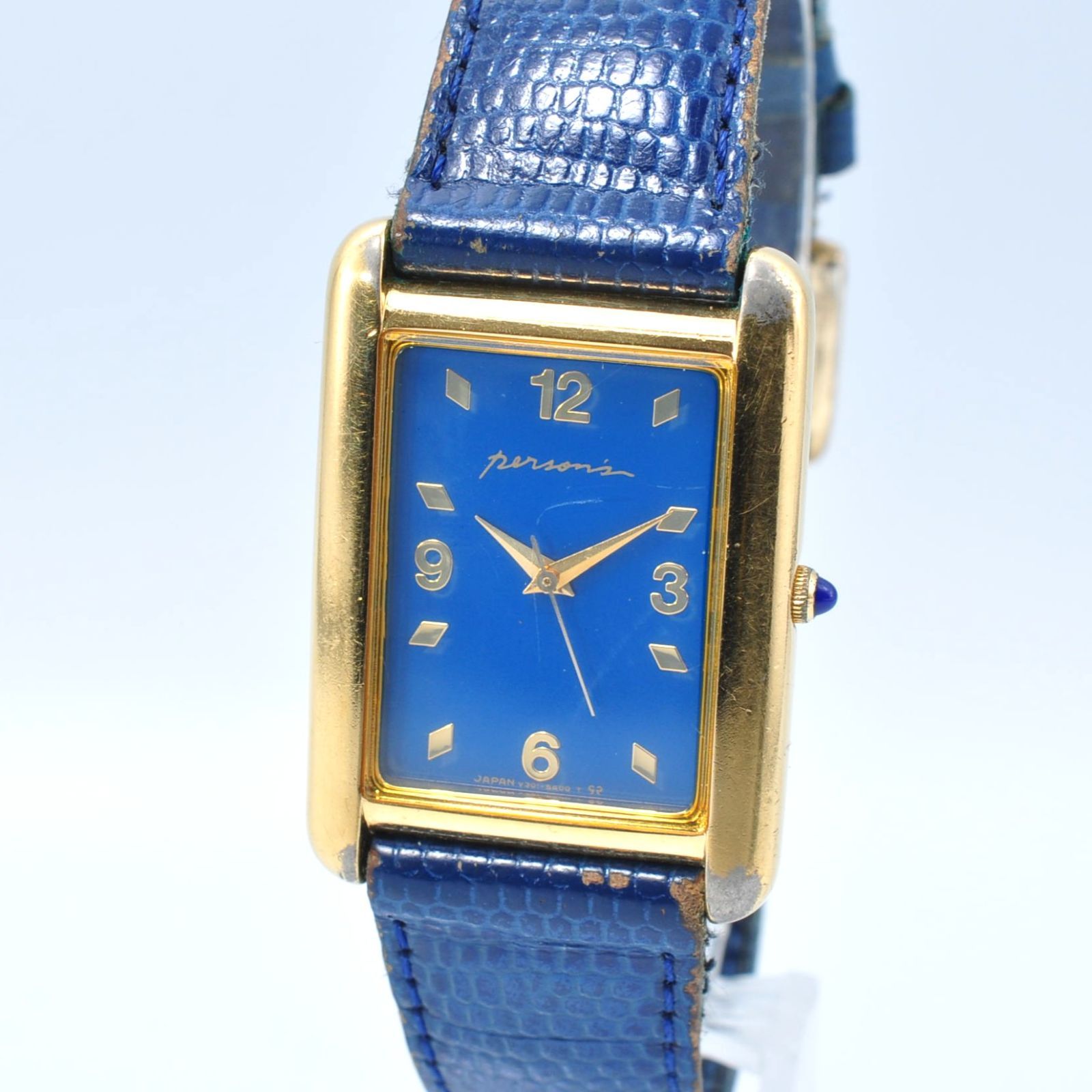 PERSON’S パーソンズ Quartz クォーツ Watch 腕時計 スクエア Men's メンズ ブルー文字盤 稼働中　新品バッテリー