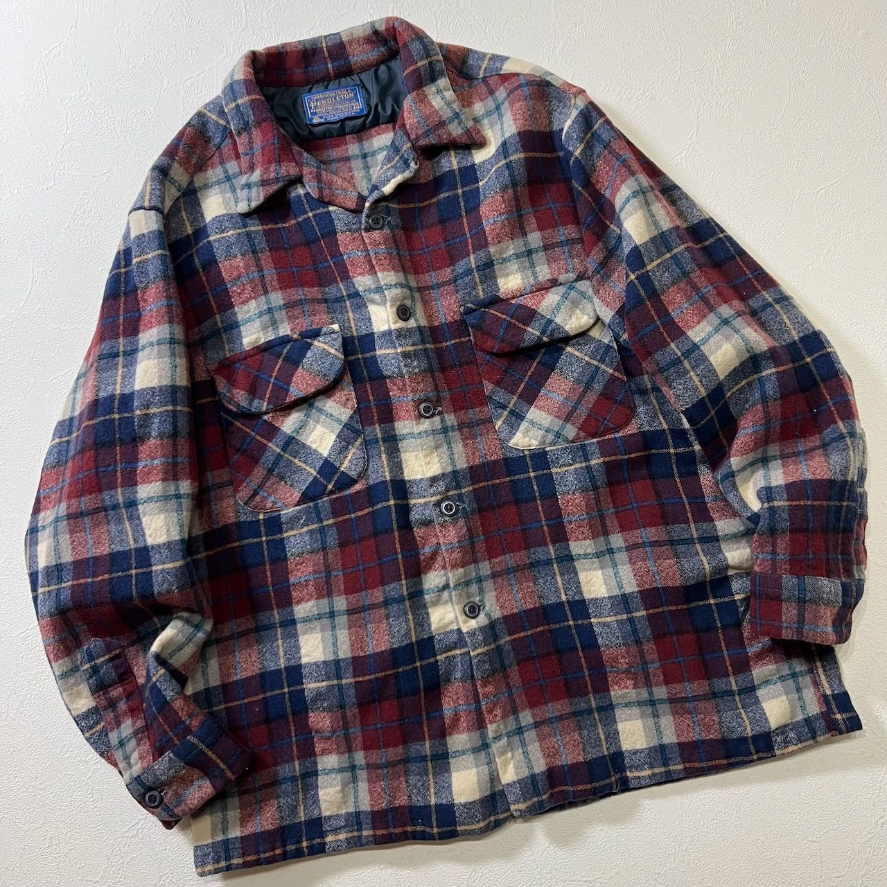 70s USA PENDLETON ウール 開襟 オープンカラー チェック ボードシャツ