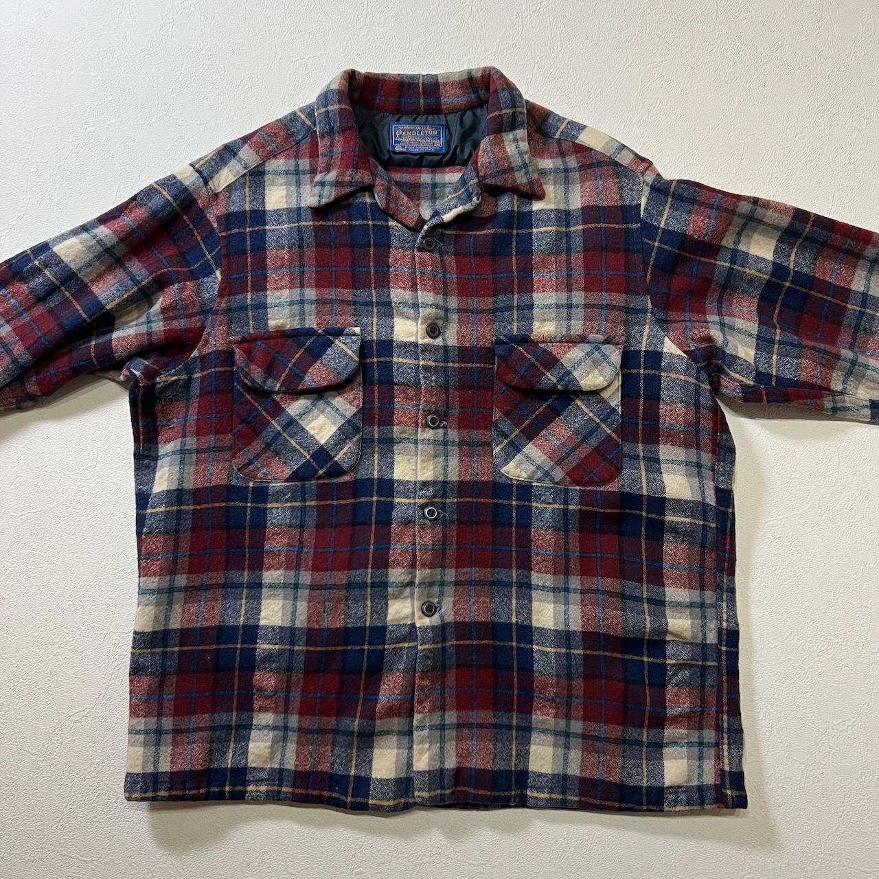 70s USA PENDLETON ウール 開襟 オープンカラー チェック ボードシャツ