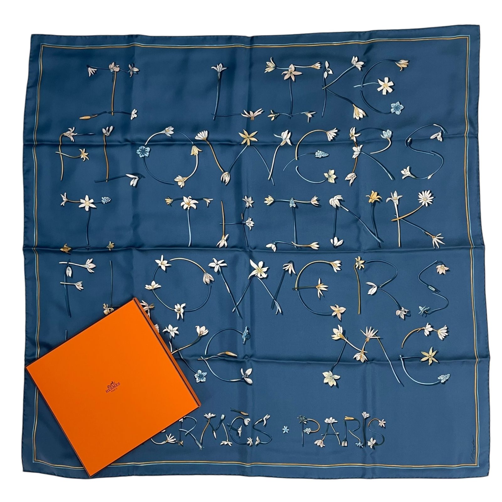 新品同様 HERMES エルメス スカーフ カレ90 シルク100% I LIKE FLOWERS