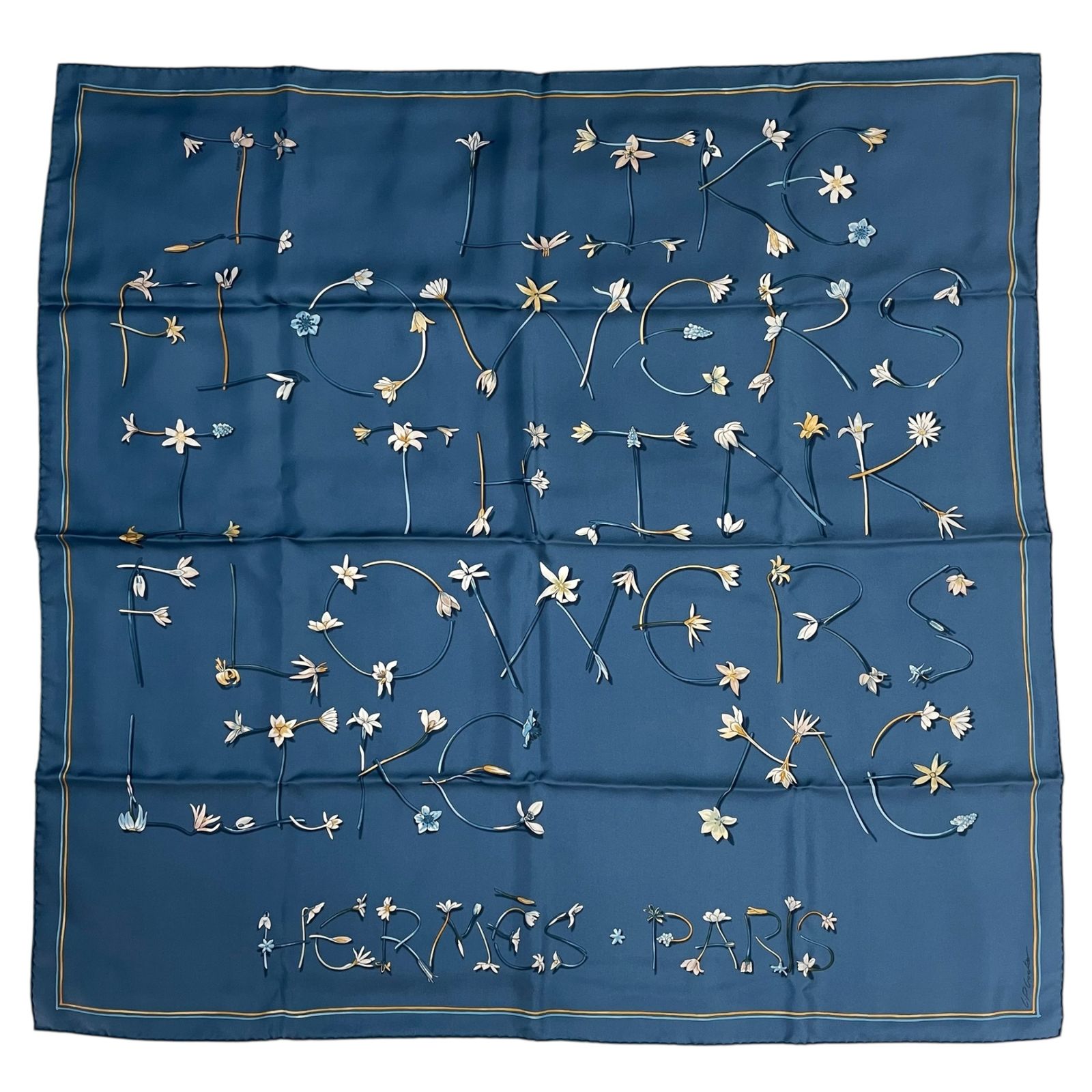 新品同様 HERMES エルメス スカーフ カレ90 シルク100% I LIKE FLOWERS