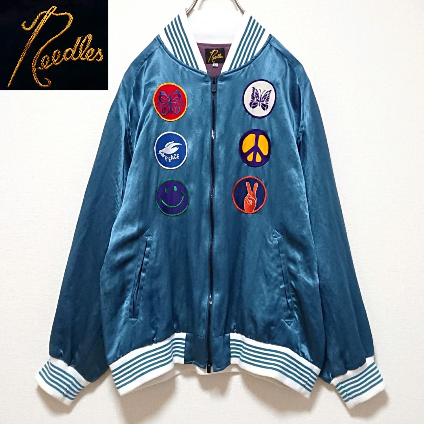 希少 ニードルス‪ パピヨンワッペン ビック 両面 刺繍ロゴ サテン‬