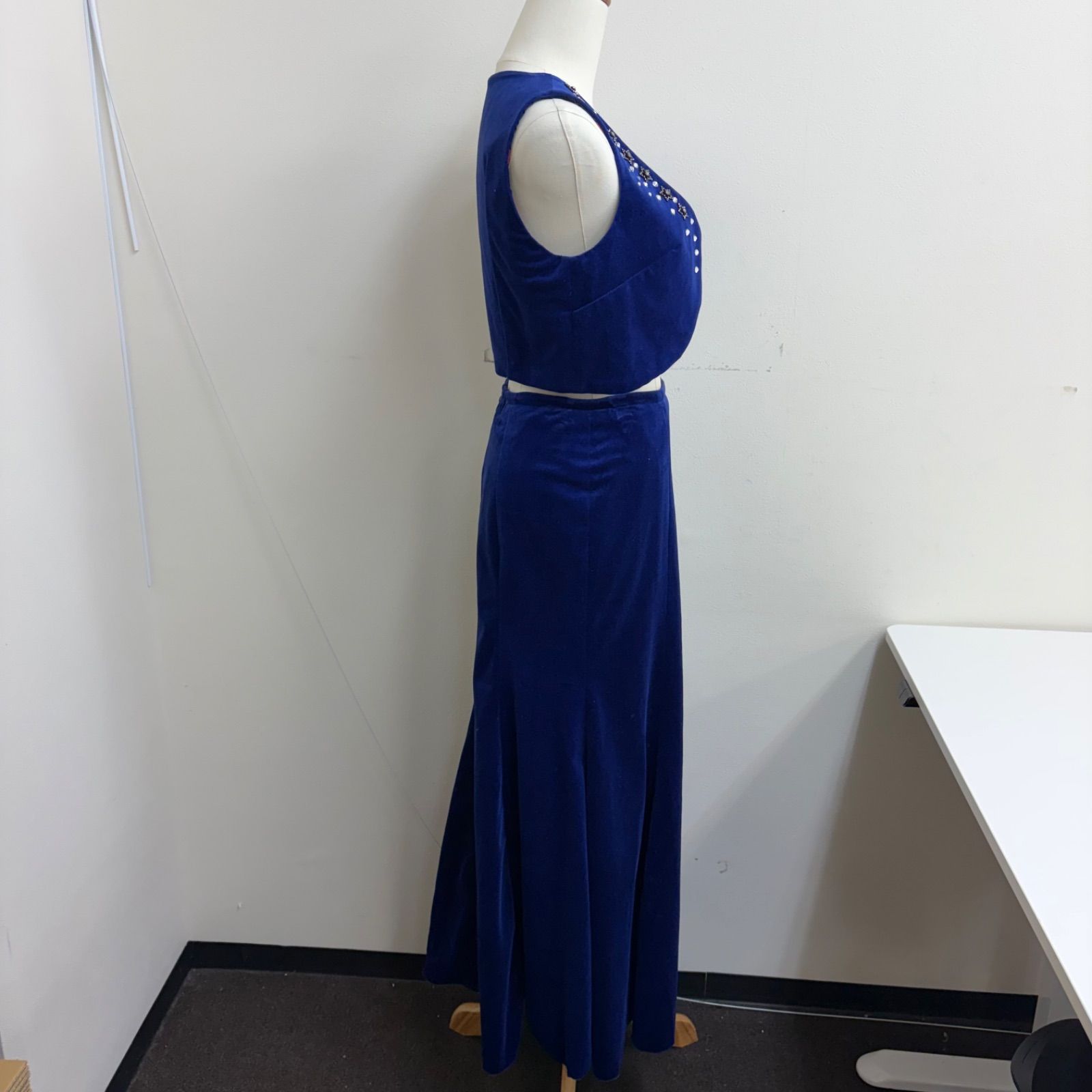 フラメンコ衣装 セットアップ ツーピース スカート ベスト ネイビー 青