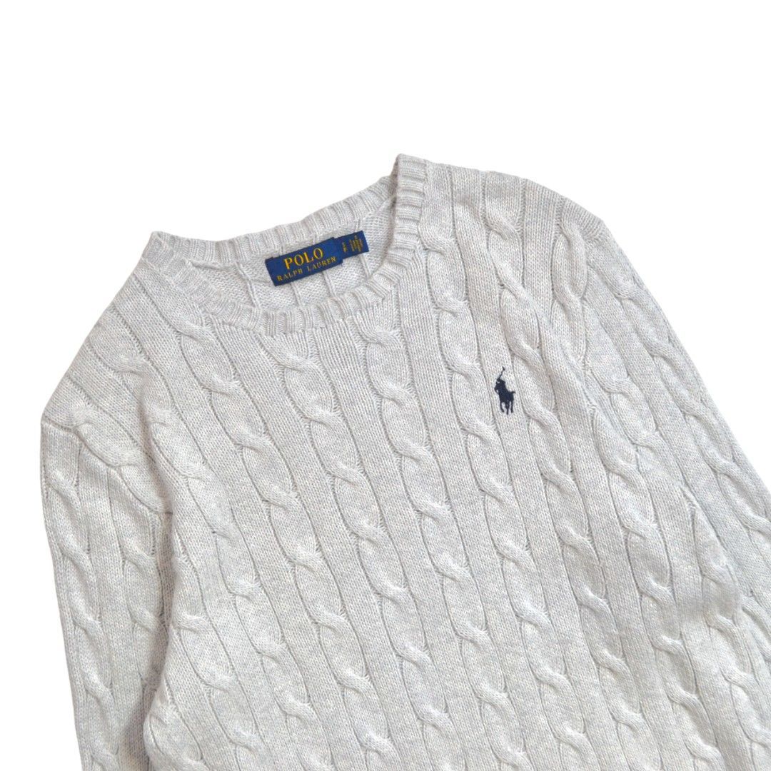 Ralph Laurenラルフローレン コットン混 胸ポニー刺繍 ケーブルニット