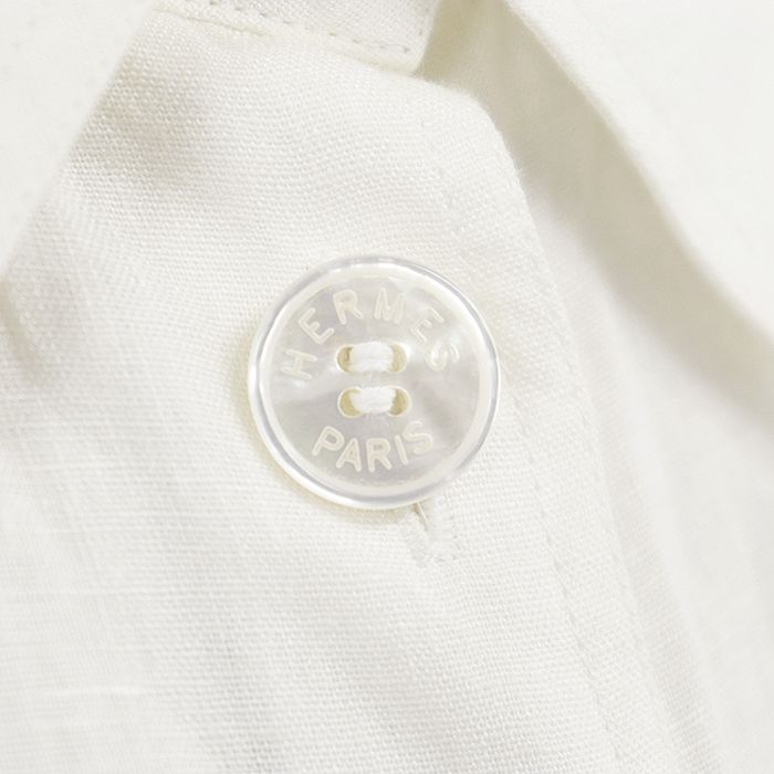HERMES エルメス ヴィンテージ リネン 半袖シャツ ホワイト 36 エルメス】リネンの最強半袖シャツ！ 胸ポケットのデザイン、気付いた