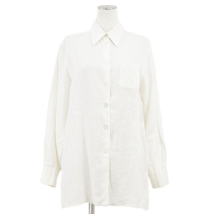 HERMES エルメス ヴィンテージ リネンシャツ SALE】HERMES エルメス ヴィンテージ シャツ リネン100% ロゴ Ex