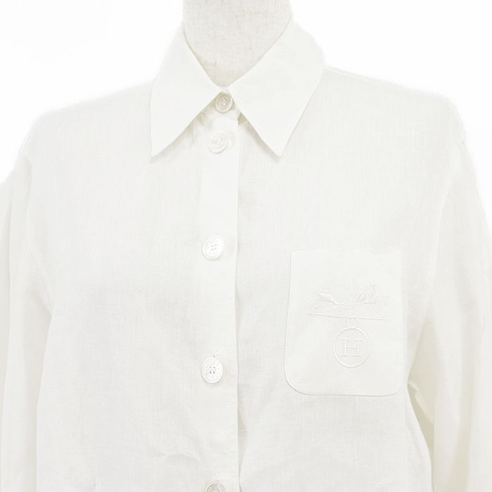 SALE】HERMES エルメス ヴィンテージ シャツ リネン100% ロゴ Ex