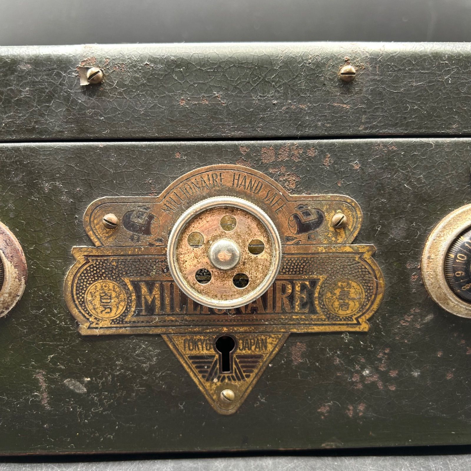 □27 レトロ アンティーク 手提げ金庫 ARARM CASH BOX 木箱トレイ付き